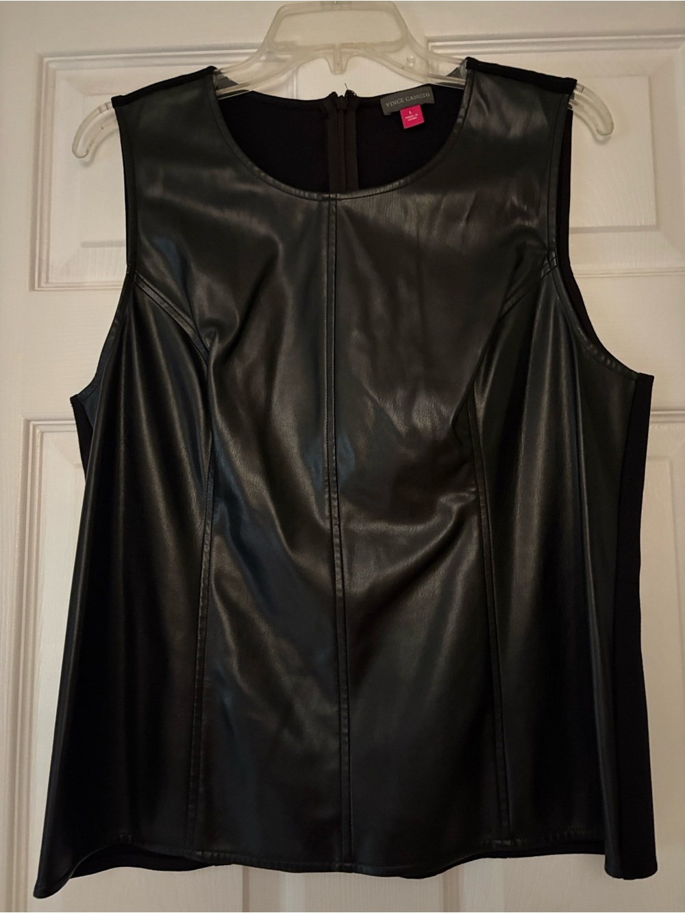 Vince Camuto Black Faux Leather Panel Sleeveless Tank - Picture 2 of 10
